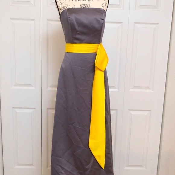 Alfred Angelo Gown Charcoal & Canary yellow floor length lace up back Bridal - Picture 2 of 10